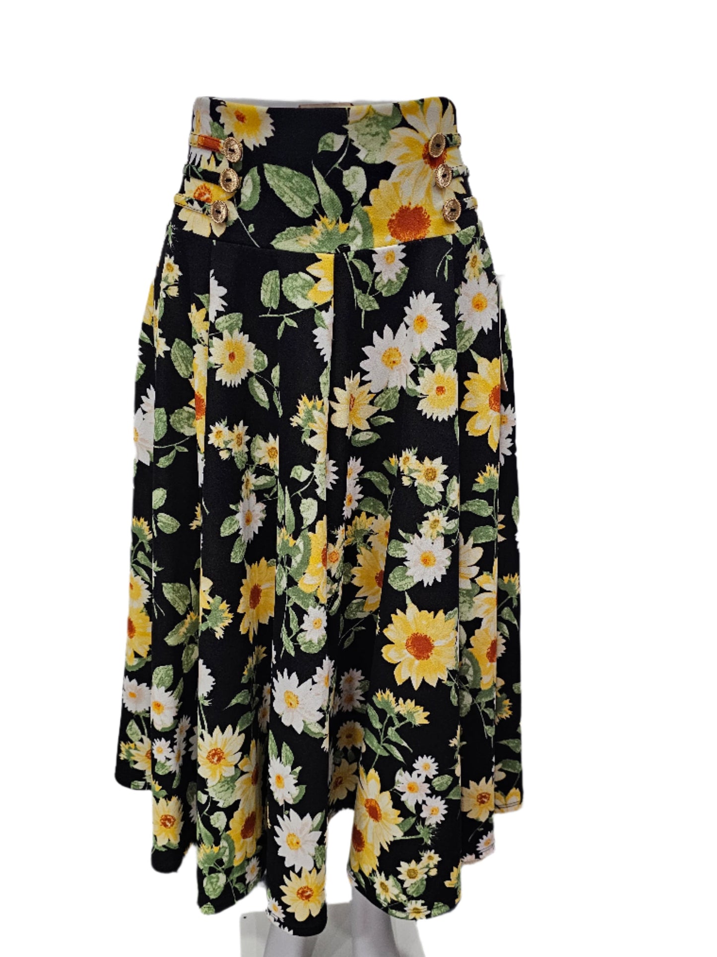 falda botones con lasito negro/amarillo  floriado