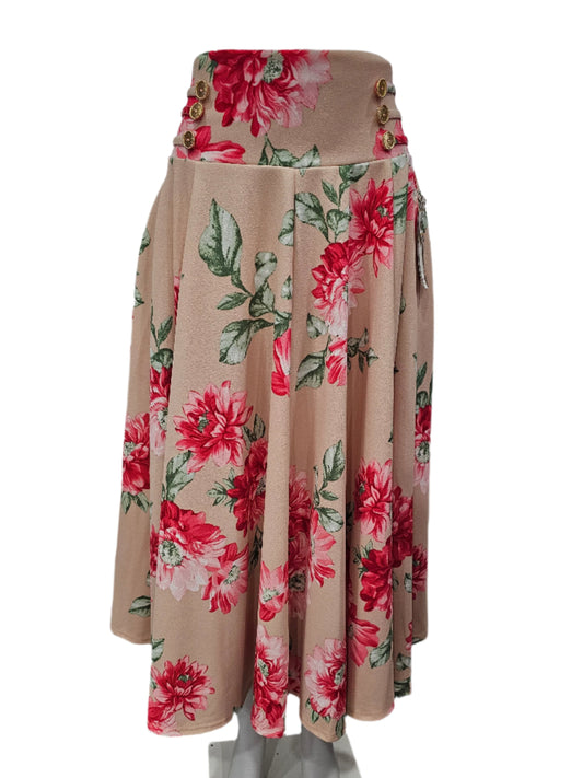 falda botones con lasito beige floriado