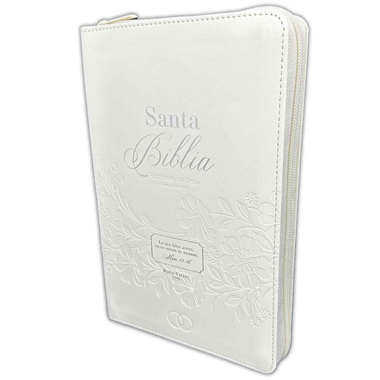 Wedding Bible with Closure Large Print 12 points RV1960 imitation. white floral with index - What God put together
