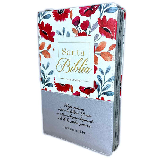 Bible with Large Print Closure 12 points RV1960 imitation. floral and gray with index - Virtuosa Woman