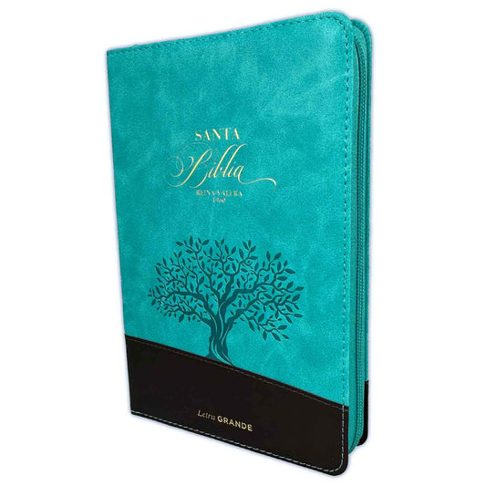 Olive Bible with Large Print Closure 12 points RV1960 imitation. turquoise and brown with index