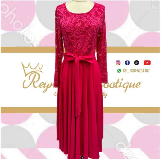 vestido liso de blonda color rosa oscuro