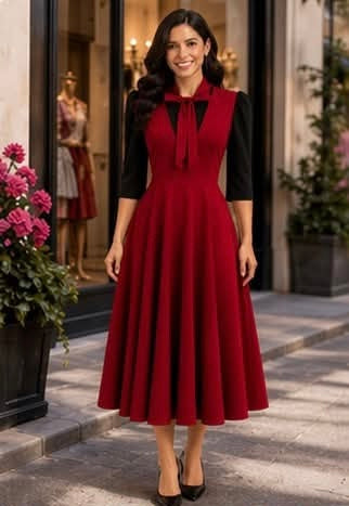 Vestido Midi Elegante con Lazo al Cuello