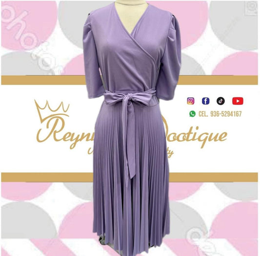 Lilac full disco pleated overlap dress