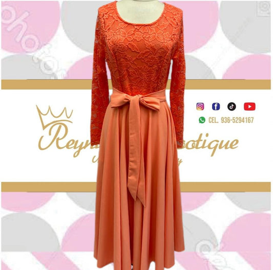 Plain orange lace dress