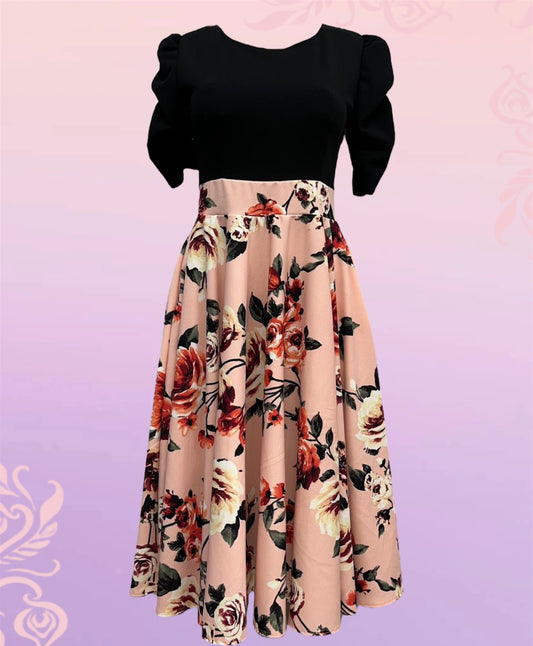 short dress princess sleeve black floral