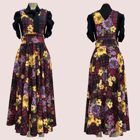 overall cuadros negro/ maroon  con flores