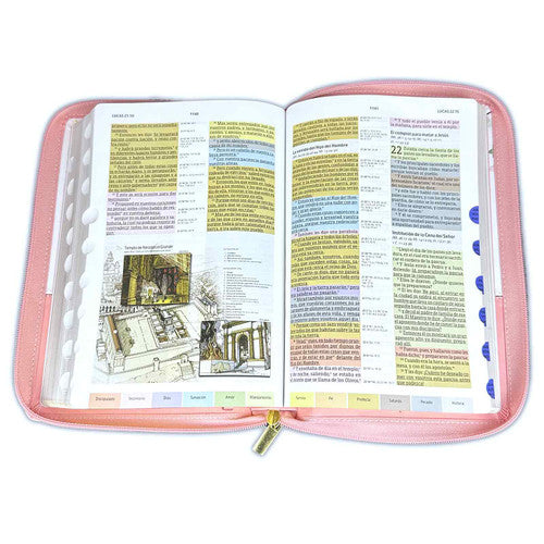 Biblia de Estudio Arco Iris para Mujer con Cierre RV1960 imit piel rosa y blanco floral con índice - Tú guardarás en completa paz