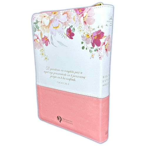 Biblia de Estudio Arco Iris para Mujer con Cierre RV1960 imit piel rosa y blanco floral con índice - Tú guardarás en completa paz