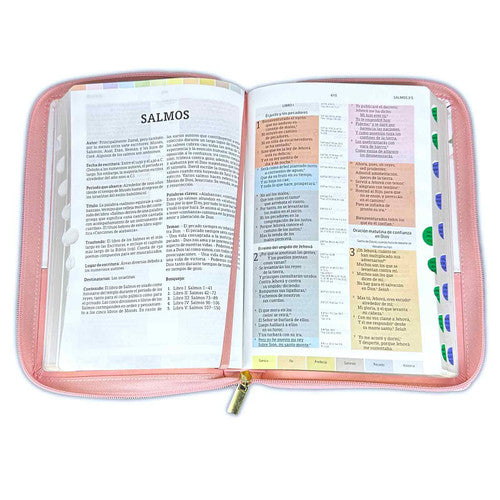 Biblia de Estudio Arco Iris para Mujer con Cierre RV1960 imit piel rosa y blanco floral con índice - Tú guardarás en completa paz