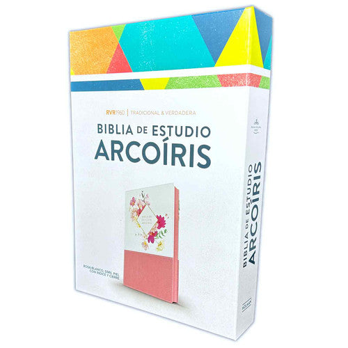 Biblia de Estudio Arco Iris para Mujer con Cierre RV1960 imit piel rosa y blanco floral con índice - Tú guardarás en completa paz