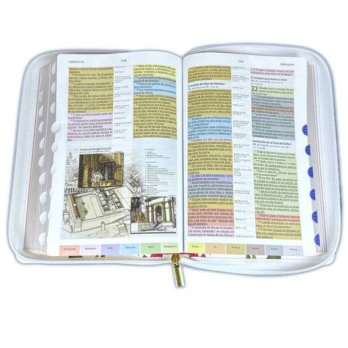 Biblia de Estudio Arco Iris para Mujer con Cierre RV1960 imit piel fucsia y blanco floral con índice