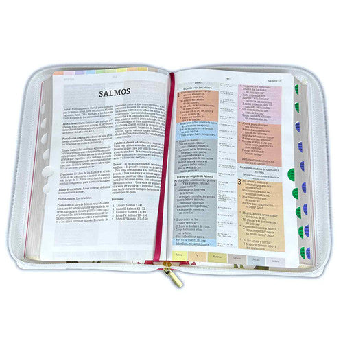 Biblia de Estudio Arco Iris para Mujer con Cierre RV1960 imit piel fucsia y blanco floral con índice