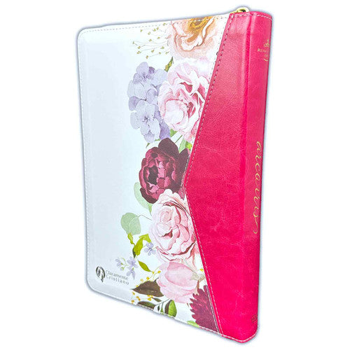 Biblia de Estudio Arco Iris para Mujer con Cierre RV1960 imit piel fucsia y blanco floral con índice