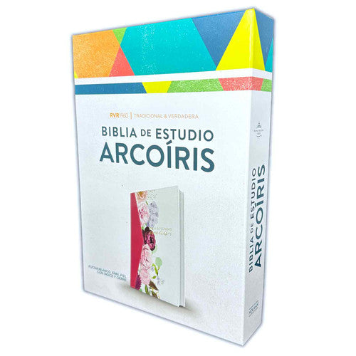 Biblia de Estudio Arco Iris para Mujer con Cierre RV1960 imit piel fucsia y blanco floral con índice