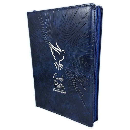 Biblia Letra Súper Gigante 19 puntos RV1960 imit. piel azul con índice - paloma