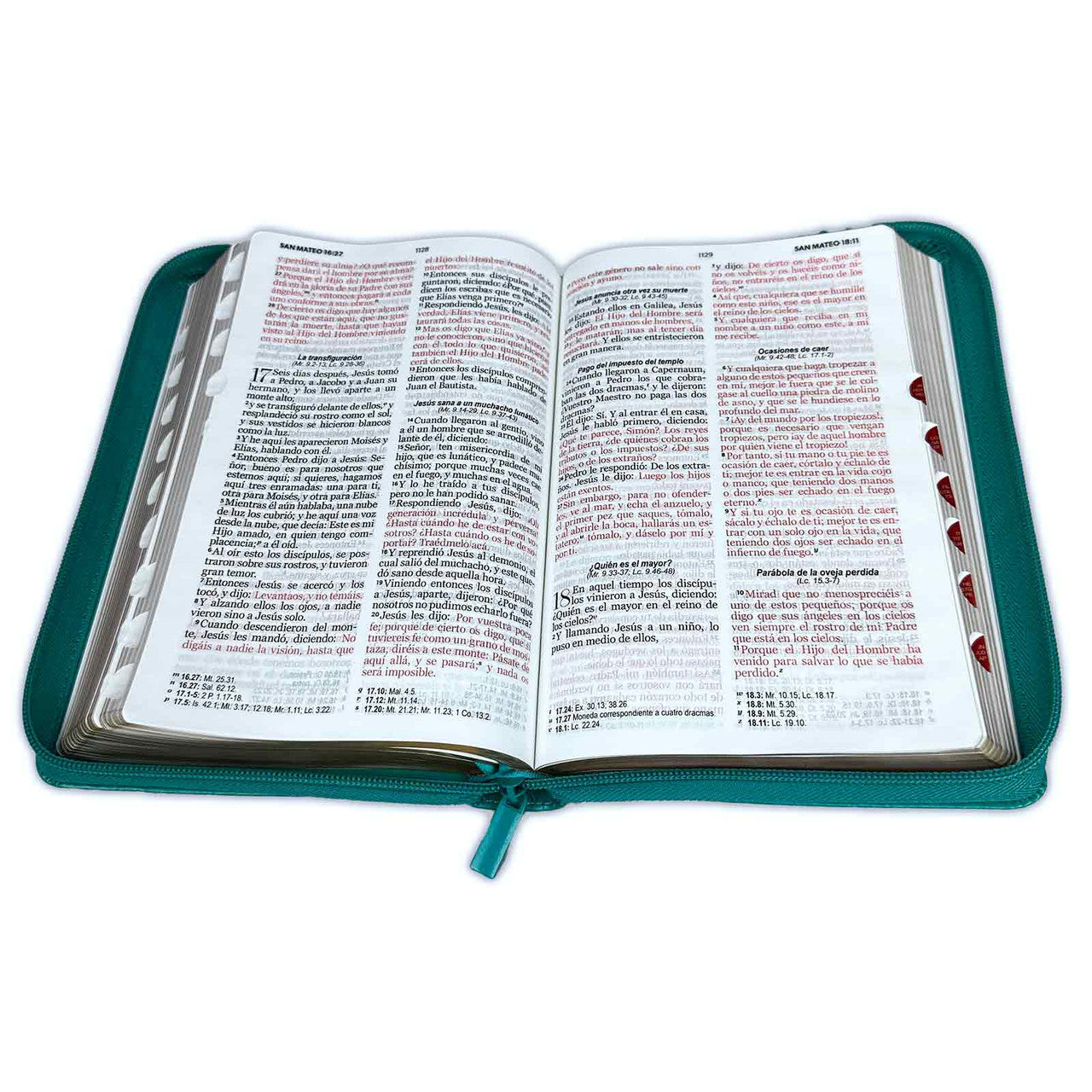 Biblia con Cierre Letra Grande 12 puntos para Mujer RV1960 imit piel turquesa y blanco con índice