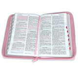 Biblia con Cierre Letra Grande 12 puntos RV1960 imit. floral rosa y blanco con índice - Mujer Virtuosa