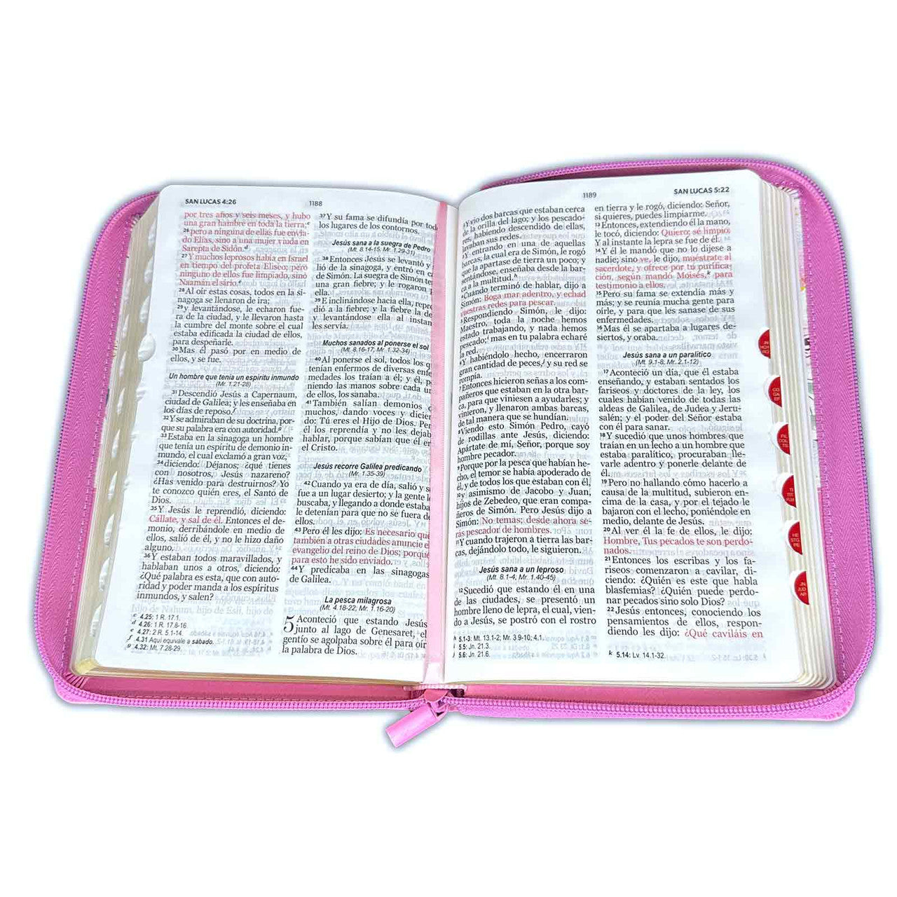 Biblia con Cierre Letra Grande 12 puntos RV1960 imit. floral rosado oscuro con índice - Mujer Virtuosa