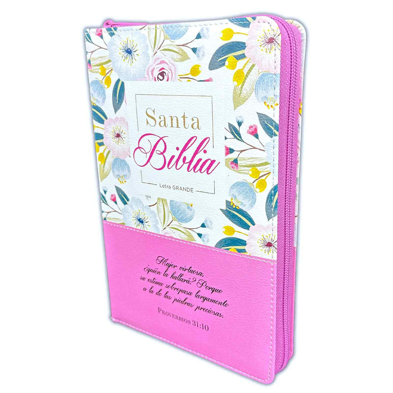 Biblia con Cierre Letra Grande 12 puntos RV1960 imit. floral rosado oscuro con índice - Mujer Virtuosa