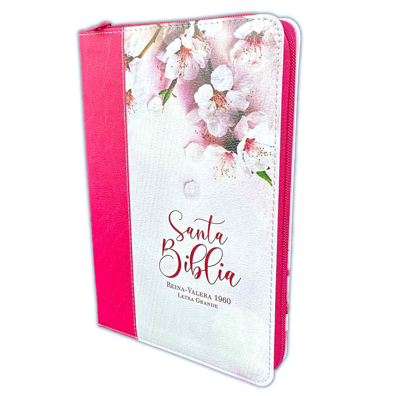 Biblia con Cierre Letra Grande 12 puntos RV1960 imit. floral y fucsia con índice - Mujer Virtuosa