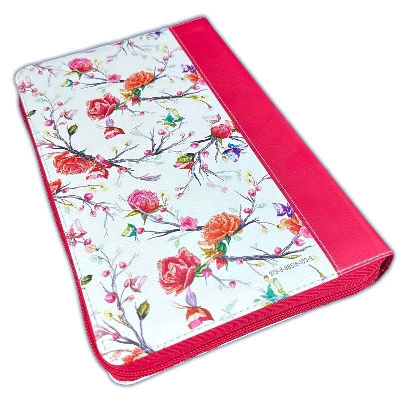 Biblia con Cierre Letra Grande 12 puntos RV1960 imit. piel floral/mariposas fucsia con índice