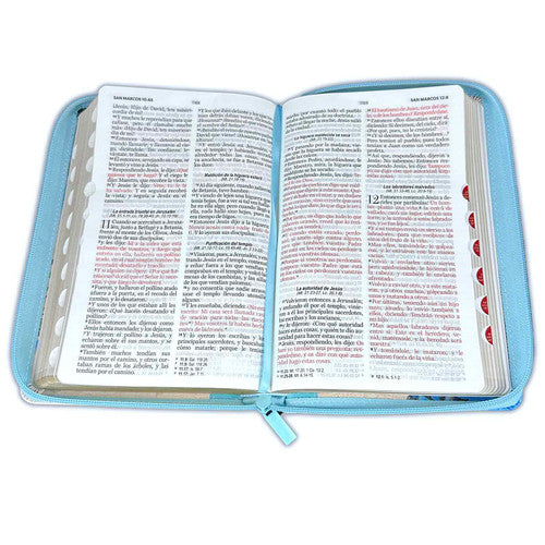 Biblia con Cierre Letra Grande 12 puntos RV1960 imit. floral y turquesa con índice - Mujer Virtuosa