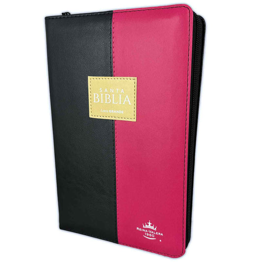 Biblia con Cierre Letra Grande 12 puntos RV1960 imit. fucsia y negro con índice