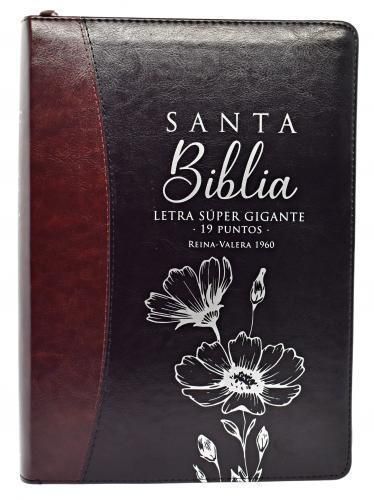 BIBLIA RVR1960 SUPER GIGANTE, IMITACION PIEL, COLOR NEGRO CAFE, CON CIERRE E INDICE, DISEÑO FLOR