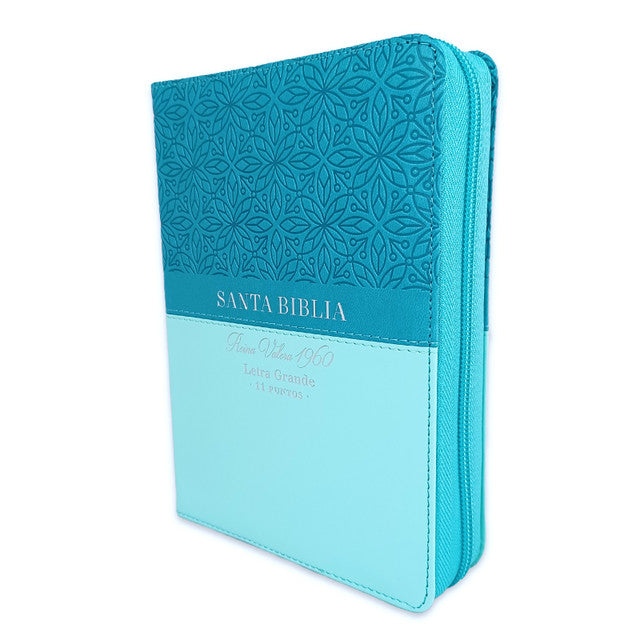 Biblia con Cierre Compacta 11 puntos RV1960 imit bifloral turquesa con índice