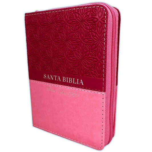 Biblia de Bolsillo con Cierre RV1960 imit piel bifloral rosa y fucsia con índice