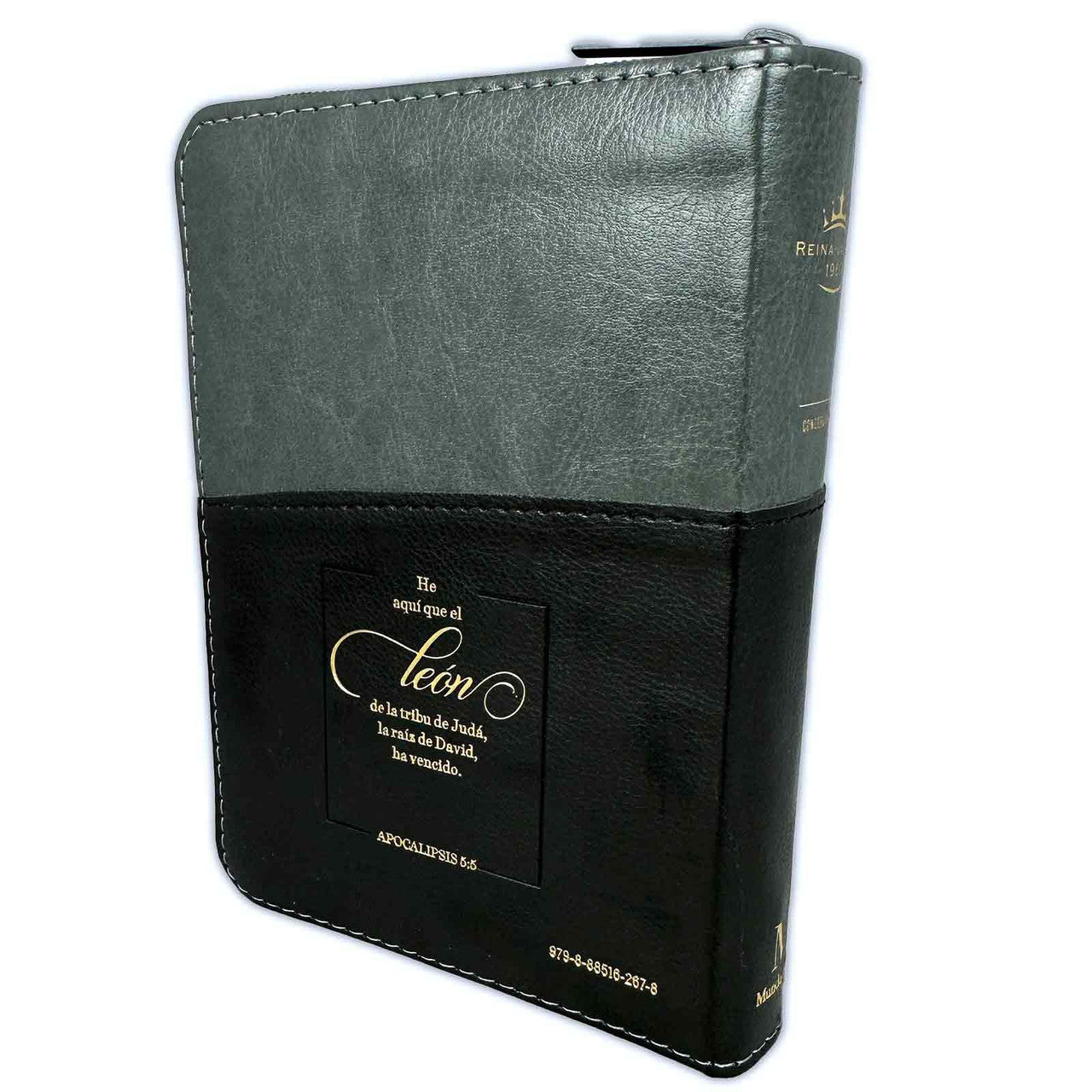 Pocket Bible with RV1960 zipper, imitation gray and black with index - The lion of the tribe of Judah