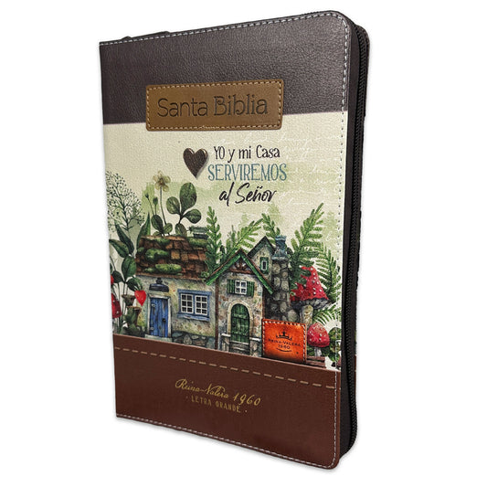 Bible with Large Print Closure 12 points RV1960 imitation. brown floral with index - Me and my house