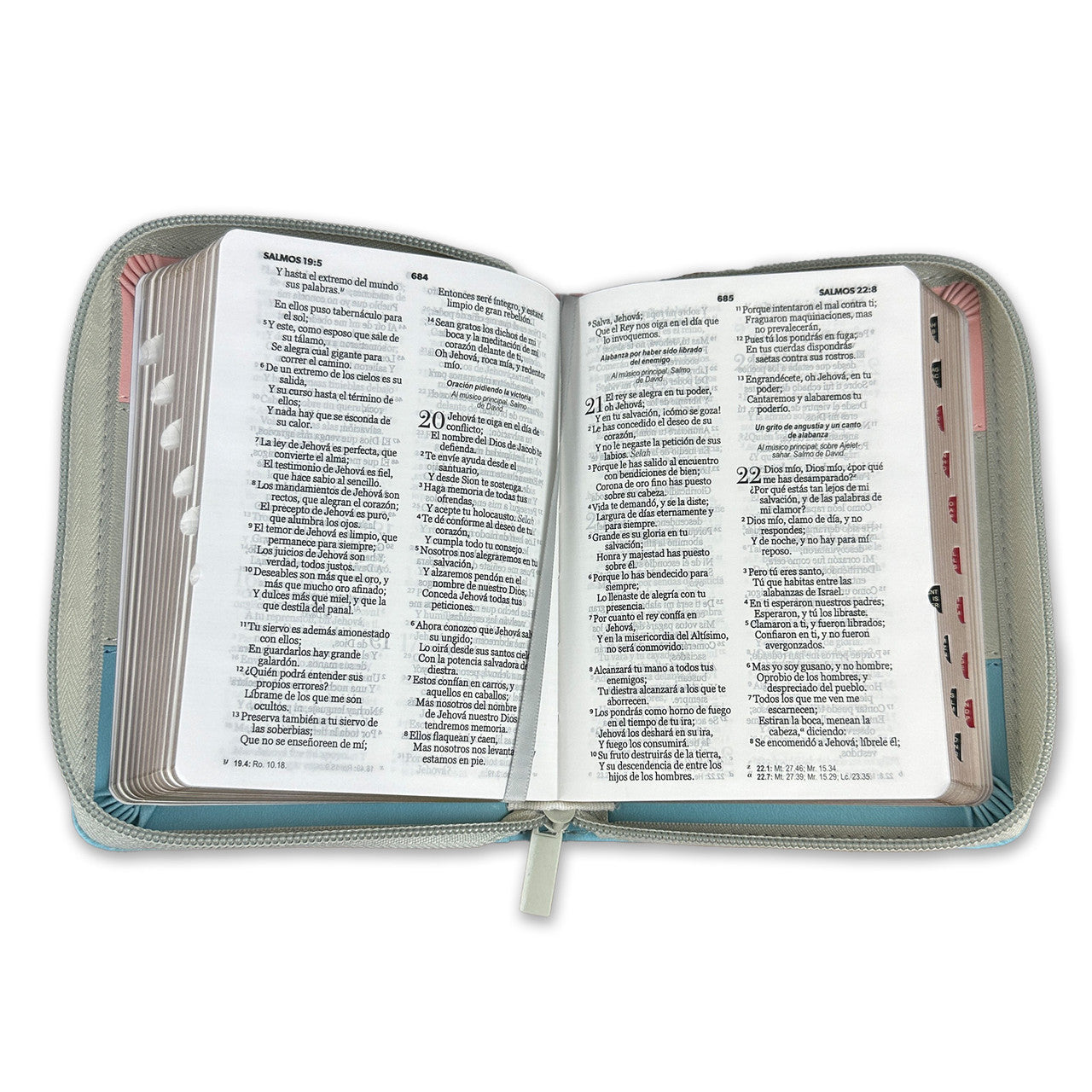 Biblia de Bolsillo con Cierre RV1960 imit tricolor rosa/blanco/turquesa con índice