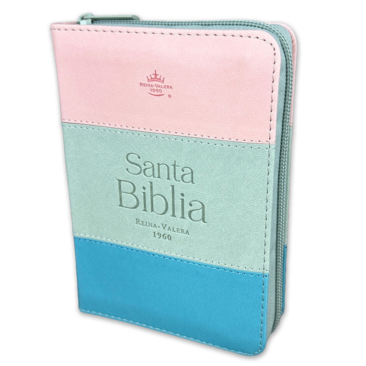 Biblia de Bolsillo con Cierre RV1960 imit tricolor rosa/blanco/turquesa con índice