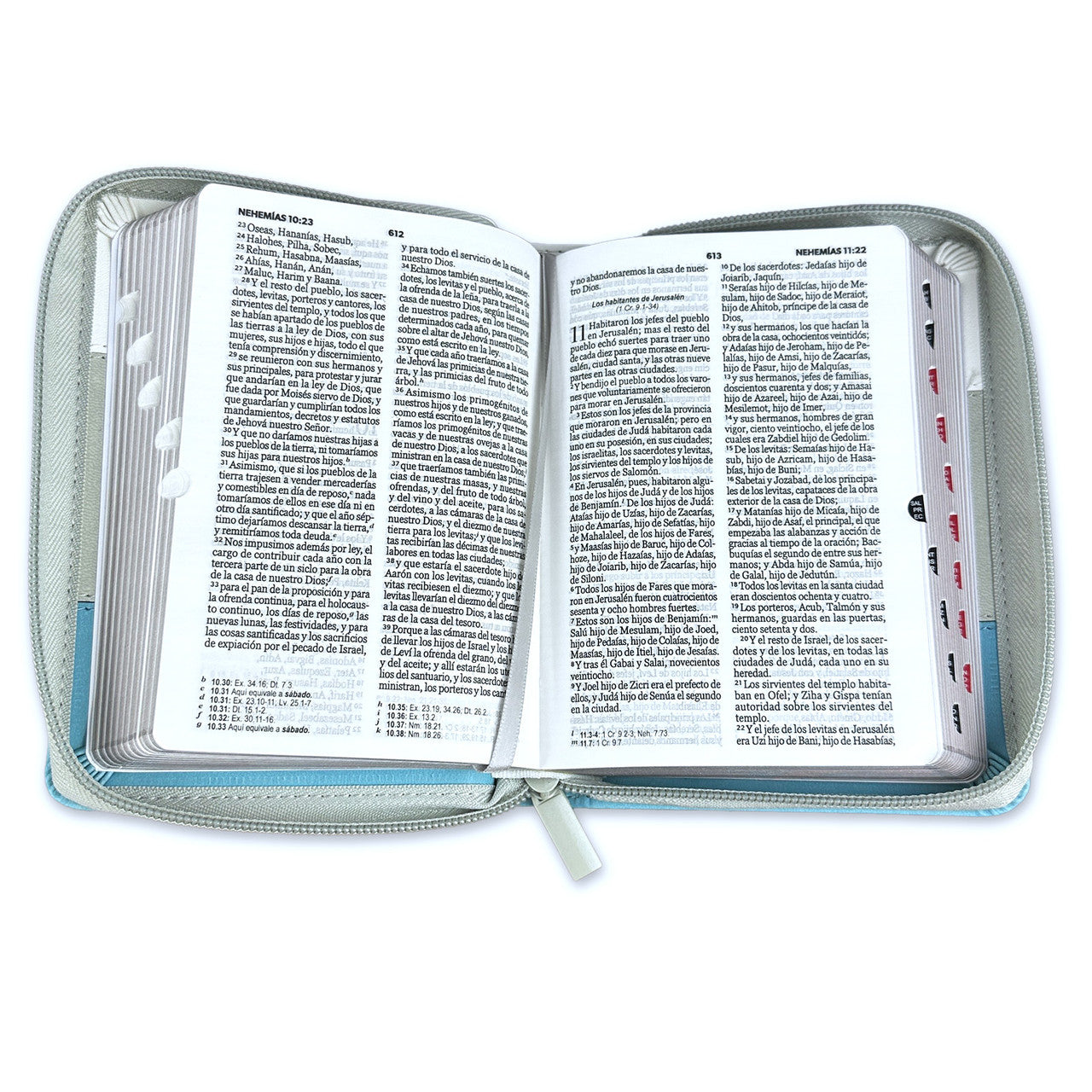 Biblia de Bolsillo con Cierre RV1960 imit tricolor blanco/gris/turquesa con índice