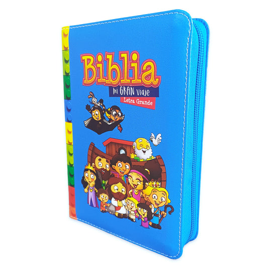 Biblia para Niños Mi Gran Viaje Compacta con Cierre RV1960 imit piel azul