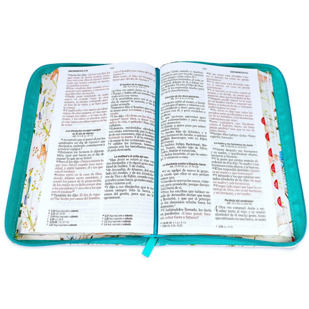 Biblia con Cierre Letra Grande 12 puntos RV1960 imit. floral turquesa con índice y canto floral