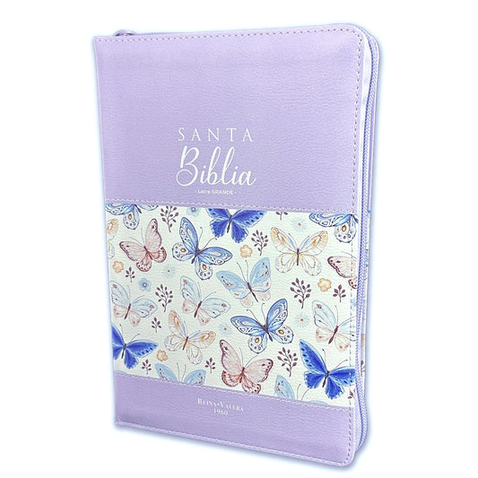 Bible with Large Print Closure 12 points RV1960 imitation. lilac floral with index and floral edge