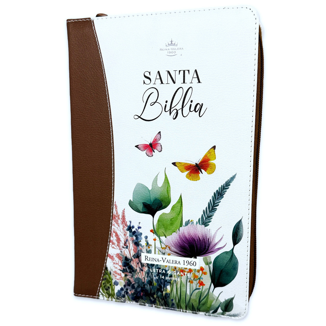 Biblia con Cierre Letra Gigante Manual 14 puntos RV1960 imit piel floral mariposa café con índice y canto floral