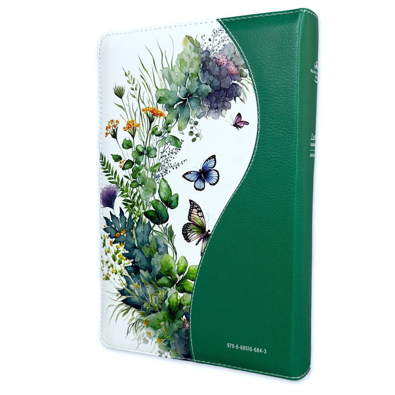 Biblia con Cierre Letra Gigante Manual 14 puntos RV1960 imit piel floral mariposa verde con índice y canto floral