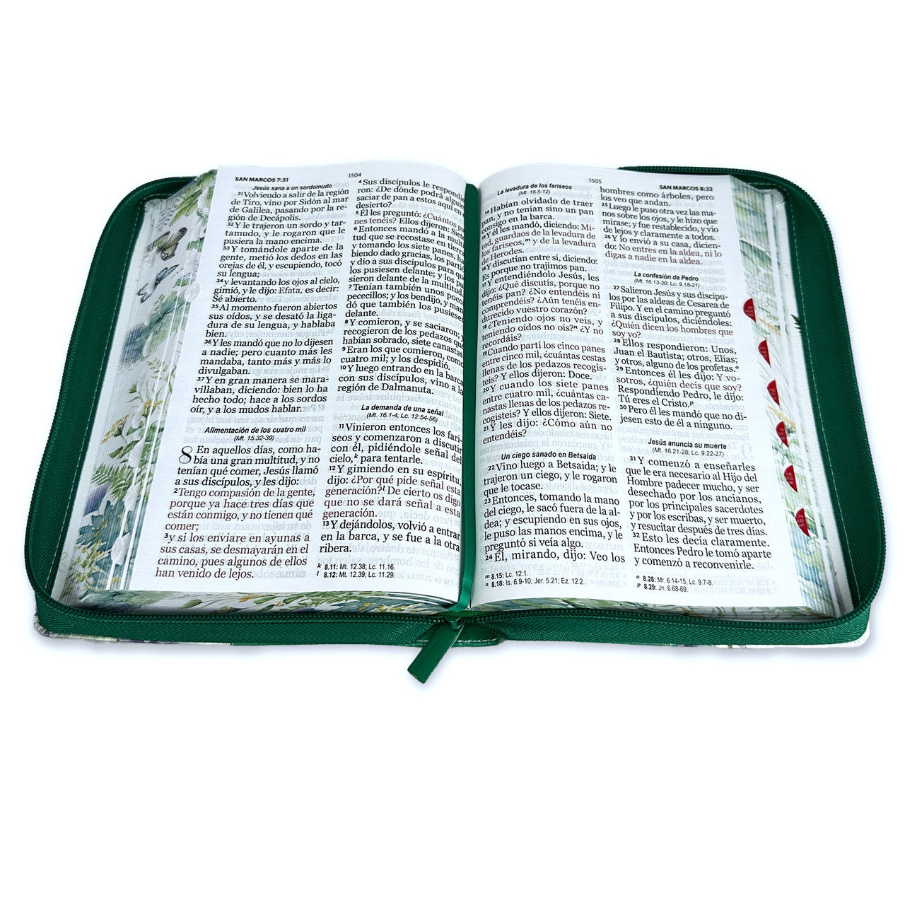 Biblia con Cierre Letra Gigante Manual 14 puntos RV1960 imit piel floral mariposa verde con índice y canto floral