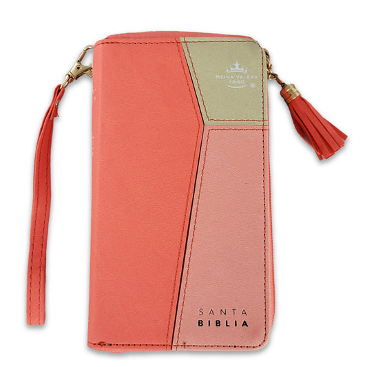 Biblia Chequera RV1960, imit. piel coral y beige con índice