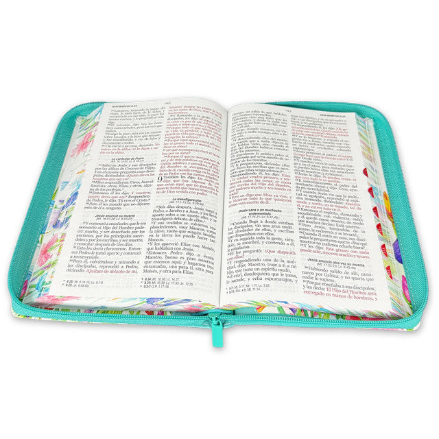 Biblia con Cierre Letra Grande 12 puntos RV1960 imit. piel floral turquesa con índice y canto floral