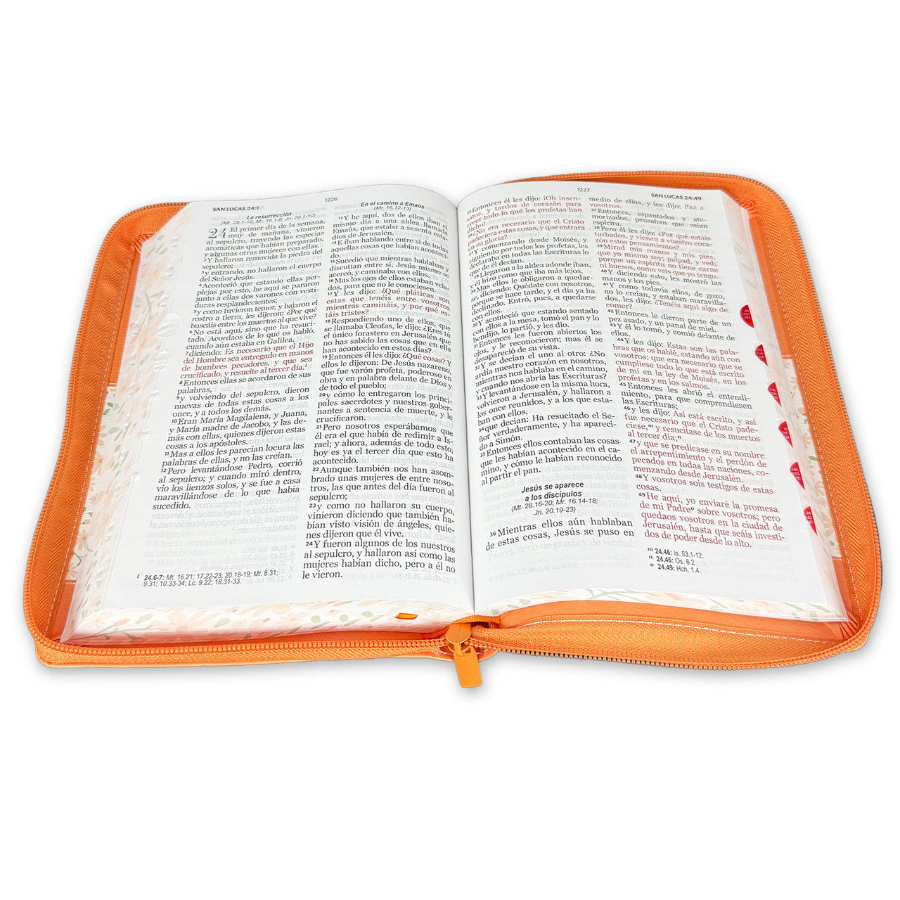 Large Print 12-point Zipper Bible for Women RV1960 imitation coral leather flowers with index and edge flora