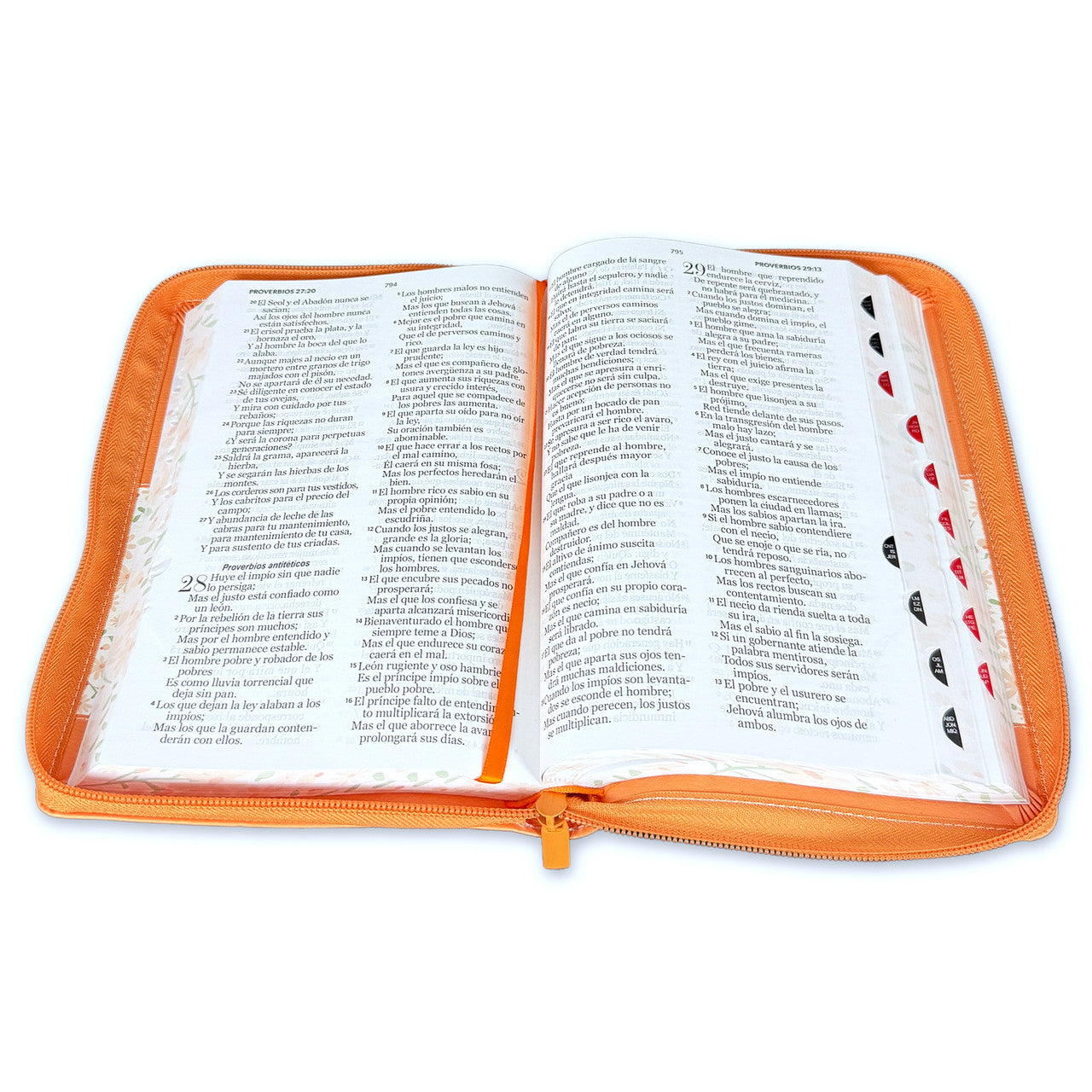 Large Print 12-point Zipper Bible for Women RV1960 imitation coral leather flowers with index and edge flora