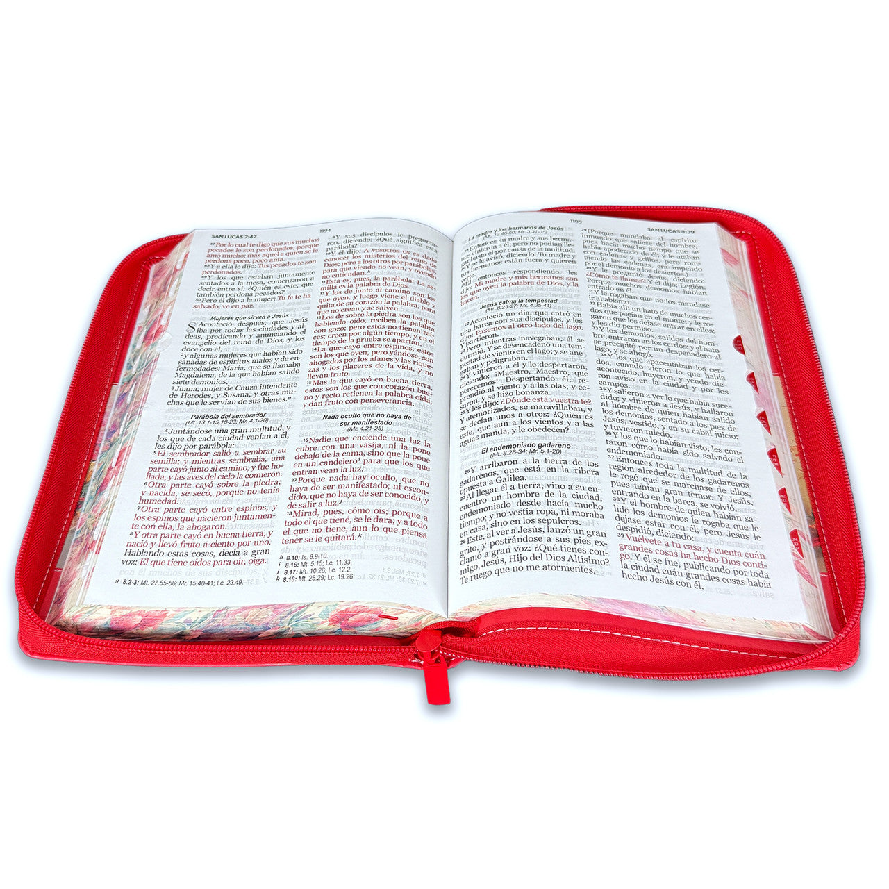 Biblia con Cierre Letra Grande 12 puntos para Mujer RV1960 imit. piel coral floral con índice y canto floral