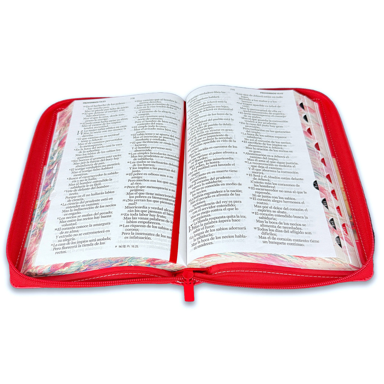 Biblia con Cierre Letra Grande 12 puntos para Mujer RV1960 imit. piel coral floral con índice y canto floral