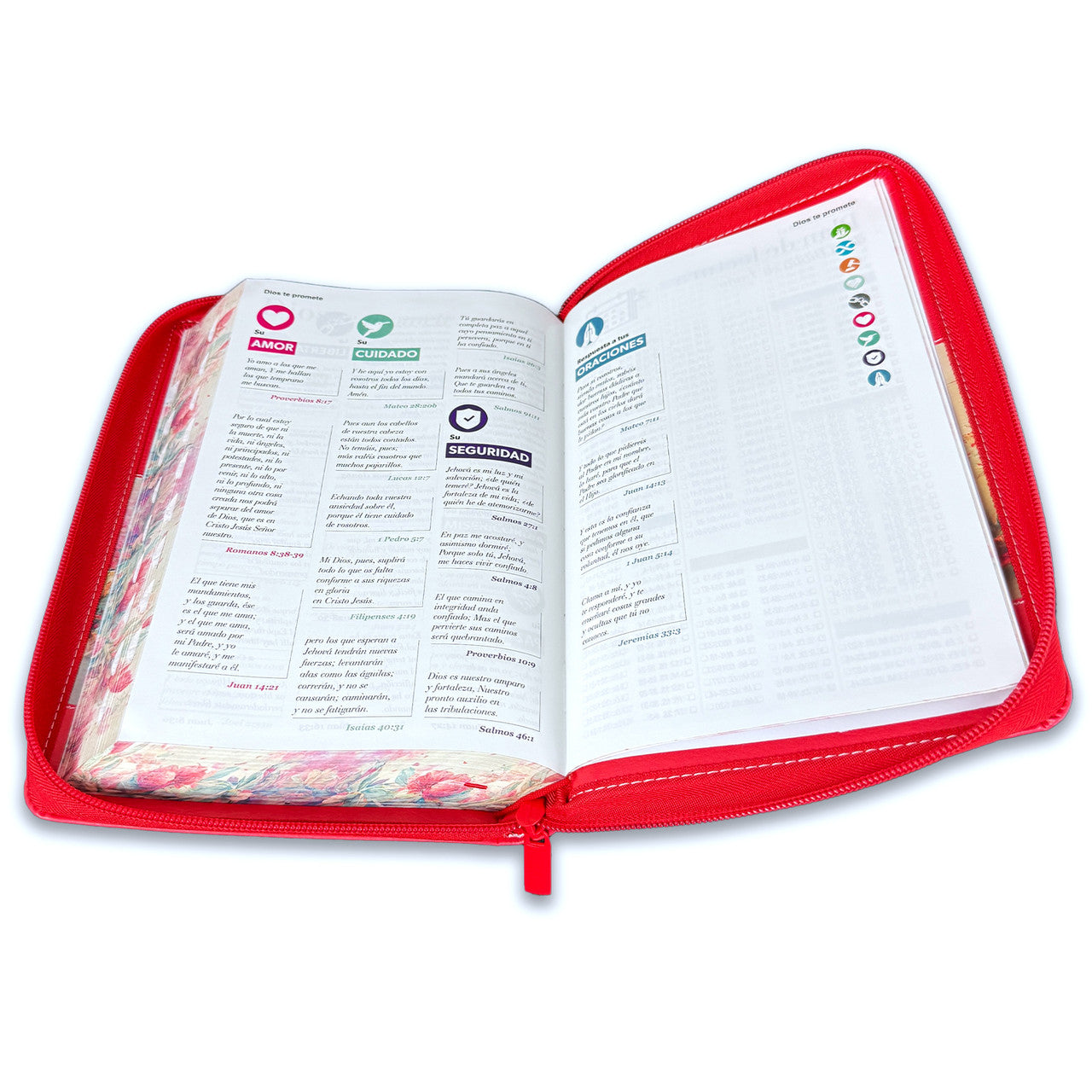 Biblia con Cierre Letra Grande 12 puntos para Mujer RV1960 imit. piel coral floral con índice y canto floral