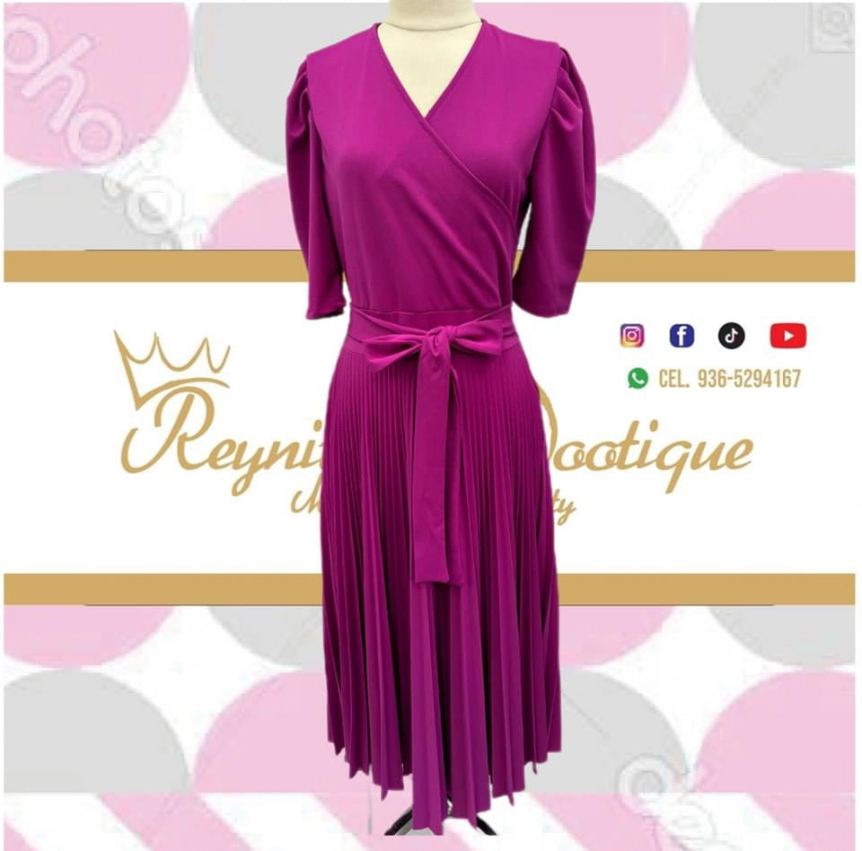 Purple full disco pleated overlap dress